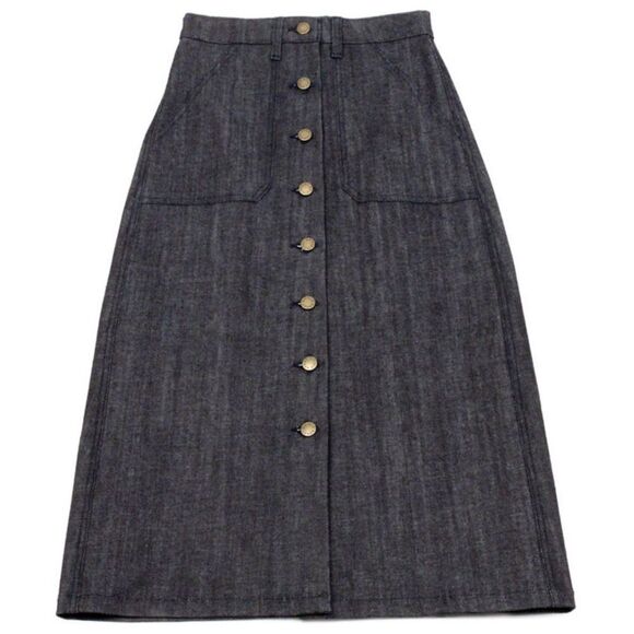 Apiece Apart Correa A-line Tea Length Dark Denim Button-Front Midi Skirt - Picture 1 of 10
